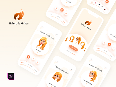 Hairstyle Generator App UI Kit android designs generator hairstyle hairstyle app ios makeover makeup app mobile app mobile app design mobile app development company mobile application uiux xd design xddailychallenge