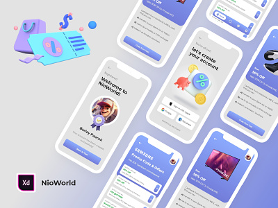 NioWorld - Rewards Cards Wallet app card cashback coupons design designs grap illustration mobile app development company rewards save ui uidesign uiux wallet