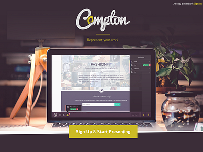 Compton app coming soon design tool marketing presentation splash page ui ux