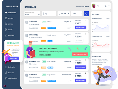 Grocery Assets Dashboard app app ui branding card clean curved dashboard dashboard design dashboard ui design flat flatdesign grocery icon illustration landscape page minimalist ui user dashboard vector