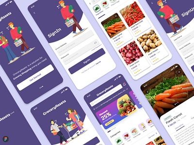 Grocery Assets Mobile App app branding clean groceries groceries shopping grocery grocery app illustration ui uiuxdesign