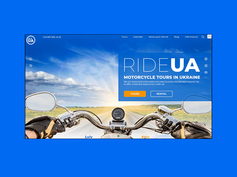 RideUA — UI/UX design for Motorcycle tours in Ukraine design interface logo moto motorbike motorcycle travel trips ui uiux ux web web design wow