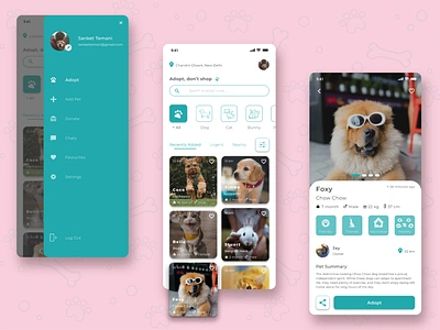 Pets Adoption App adoption adoption app bunny cat design dog dogs figma illustrator india pet pet adoption pets pets adoption puppy teal ui uiux ux