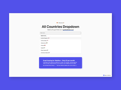 "All Countries Dropdown" for Webflow design dropdown freebie ui uiux web web host web hosting webdesign webflow website