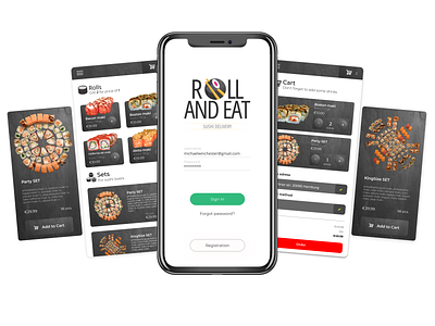 Roll And Eat - Sushi Delivery App app cards cards design cards ui design minimal mobile mobile app mobile app design mobile design sushi typography