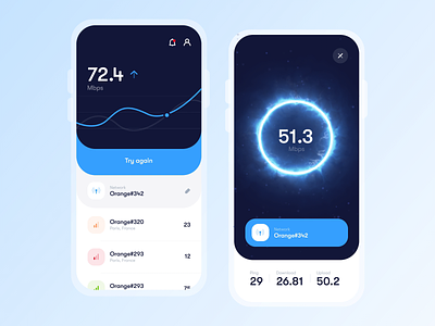Speed Test Motion after effects animation app clean design futuristic interface minimal mobile motion particles product design speed speedometer test trendy ui ux vpn web
