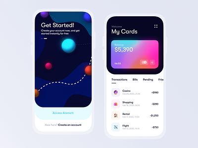 Mobile banking app motion after effects animation app app design bank bank card banking business card colorful finance gradient home interface ios iphone motion ux wallet