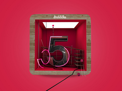 3D Icon for Dribbble 5 Years Birthday 3d birthday dribble five icon neon pink rebound typography