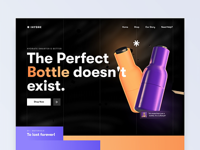IHYDRE - Product Landing Page 3d after effects animation bottle clean design gradient header interaction interface landing page minimal motion graphics smart ui uiux ux water web website