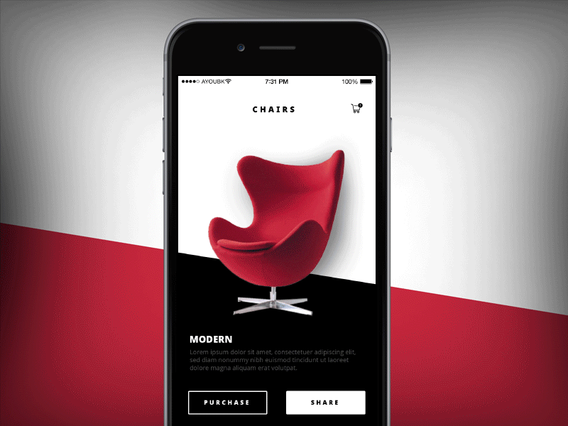 Day 018 - Elegant Chairs Shop animation animation app chair clean design elegant gif iphone iphone6 mobile store ui