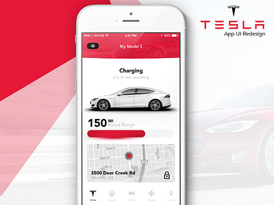 Tesla App UI Redesign app behance clean elon flat musk red redesign tesla ui user interface ux