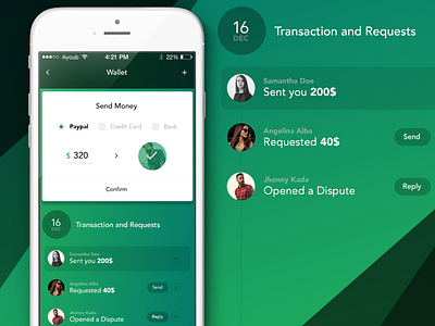 Day 079 - My Wallet app clean green home interface. transaction minimal mobile paypal ui ux wallet white