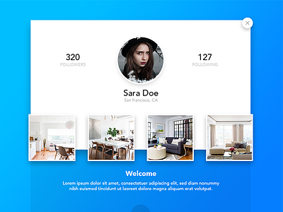 Interior Designer Profile / Portfolio UI Design app blue clean home interface. designer interior minimal profile ui ux web white