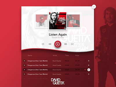 Albums Music Player UI Design album clean david guetta mobile modern music player red songs ui ux web