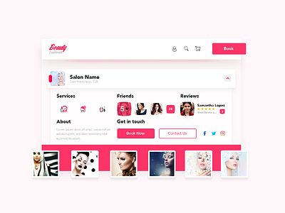 Beauty Salon - Landing Profile UI Design / Booking Page beauty booking clean flat interface minimal modern pink profile salon ui web