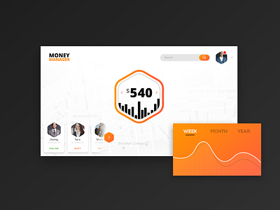 Money Manager Dashboard page - UI/UX Design analytics app business dashboard infographic manager map money orange profile stats web