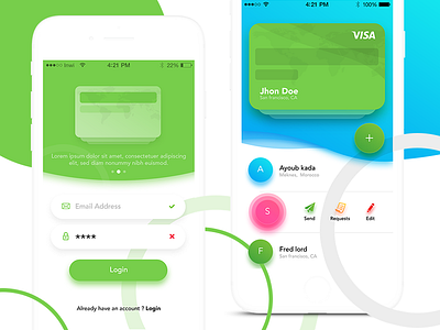 MyCards - Mobile App UI Concept app card clean contacts credit card design flat interface login mobile ui ux