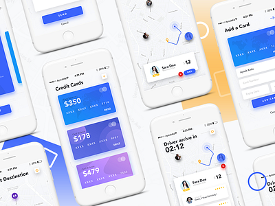 Drive - Mobile App UI Kit Design app credit card design drive gradient lyft map minimal mobile uber ui kit ux