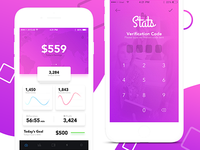 MyStats analytics app concept earnings gradient graph ios mobile modern purple ui ux