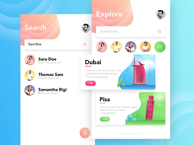 ExploreMe - Explore Cities App app clean dubai explore friends illustration minimal mobile modern pisa ui ux