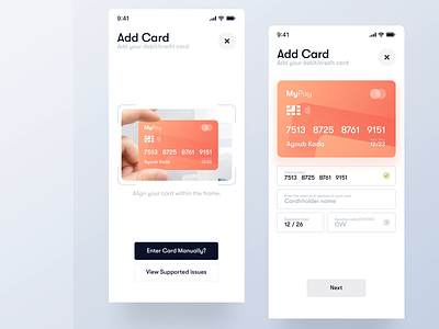 Add New Credit Card - 3D Interaction add credit card animation app clean clean ui credit card design gradient interaction interface ios minimal mobile modern payment trendy ui user experience ux