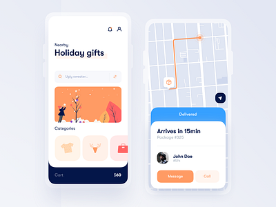 Gifts delivery App 🎄 app christmas clean delivery delivery app design ecommerce holidays illustraion interface map minimal mobile store trendy ui ux