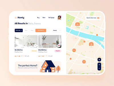 Homly 🏠 after effects app appartment clean dashboad design home house interface map minimal mobile motion product real estate renting trendy ui ux web