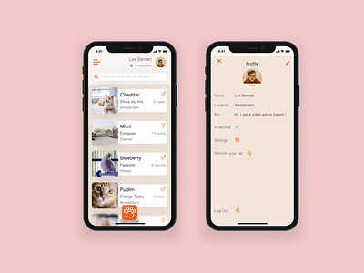 Pet Adoption app - Homescreen and profile page