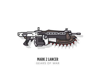 Game Guns - Gears of War 2d chainsaw gears of war gun illustration lancer simple stroke vector video games weapon
