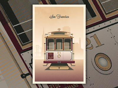 San Francisco Cable Car cable car illustration powell street san francisco screen print train trolley vector
