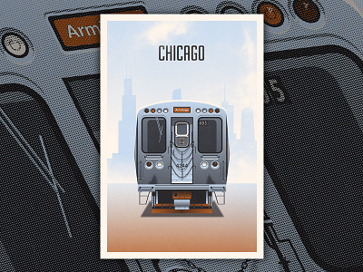 Chicago "L" chicago chitown elevated train illustration screen print train vector