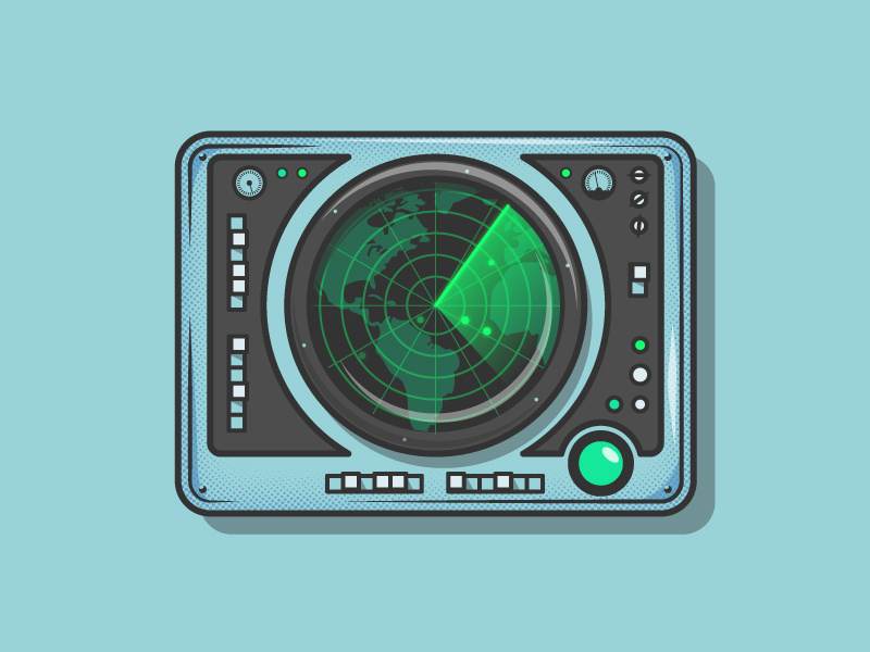 Radar sonar machine submarine radar line art simple illustrator flat 2d illustration vector