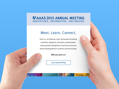 Annual Meeting card 5x5 card collateral conference cta handheld pixels print square variable data printing