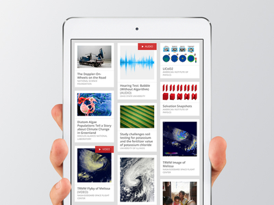 page flow audio gallery mobile first multimedia news open sans responsive science tablet titles ugc ux