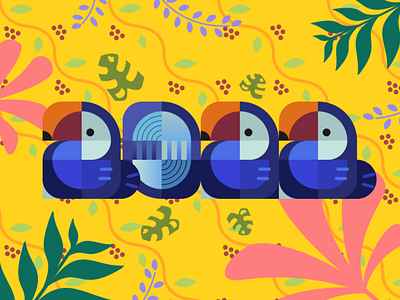 2020 - Toucan bird blue branding design exotic happy illustration leaf logo toucan tropical ui yellow