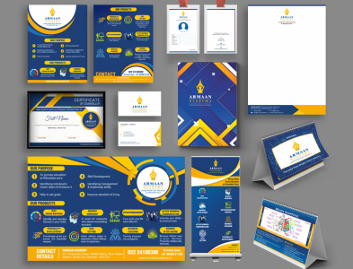 Armaan Academy - Logo Design, Brand Design & Extension banner design certificates flip chart hoarding logo standee visiting card design