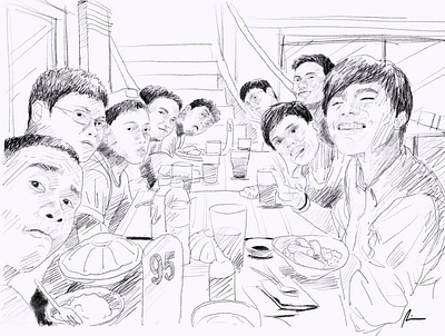 Groupie bonding friends group illustration pencil art sketch