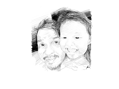 Father and Daughter illustration parenting pencil art portrait sketch