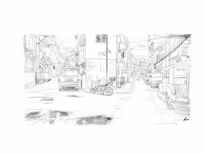 split street cityscape illustration pencil art sketch street urban