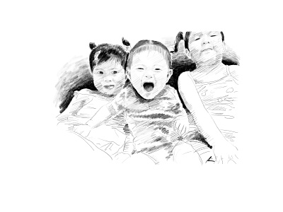 Tres Marias child daughters digital art illustration pencil art portrait sketch