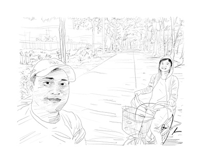 Biking biking couple digital art illustration pencil art sketch