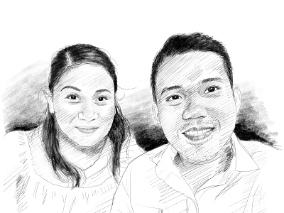 Just Married couple digital art illustration pencil art people portrait sketch