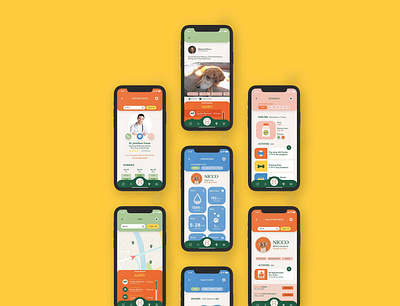 WAGGIN - Mobile App brand identity branding branding concept dog app dog care health app illustration mental health pet app ui ux well being