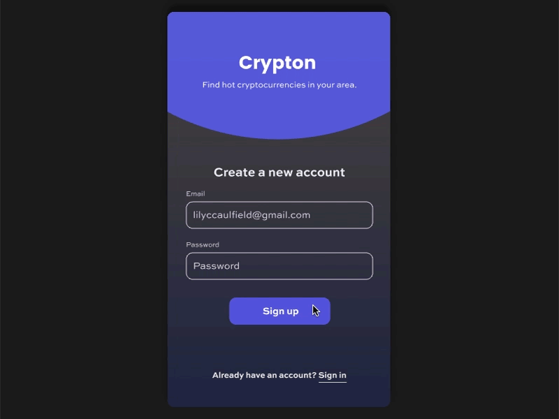Daily UI 001 - Sign Up black crypto cryptocurrency dark invision studio motion design sign up theme ui user interface