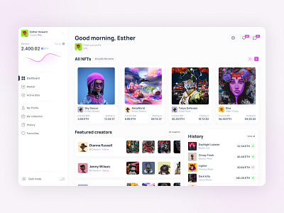 NFT Dashboard creative crypto art dashboard dashboard design illustrations nft nfts token ui ux web3 webdesign