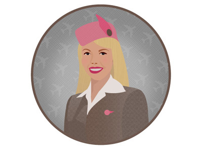 The Stewardess 1950s brown grey illustration pink