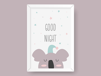 Good night koala animal cartoon colorful cute decor decoration flat frame fun funny good night home home decor koala