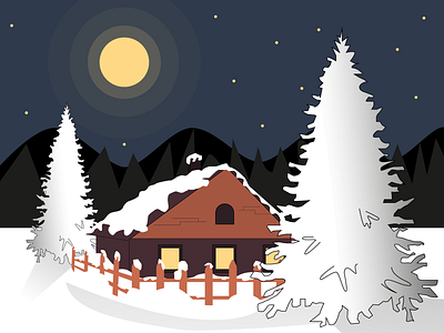 House in the winter forest зимний лес иллюстрация лес открытка