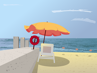 Beach landscape зонтик иллюстрация море отдых песок пляж туризм шезлонг юг