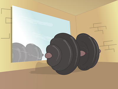 Dumbbell in a room with a mirror